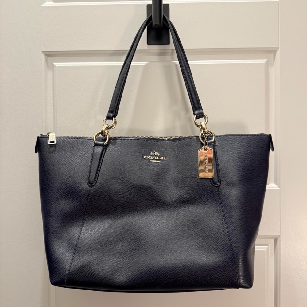 Coach Blue Leather Tote with Silver Hardware
